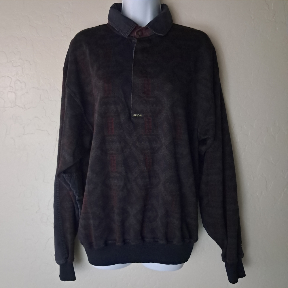 Vintage 1990s Bison Club Scandinavia Collard 1/4 Button Up Sweater Men's Large